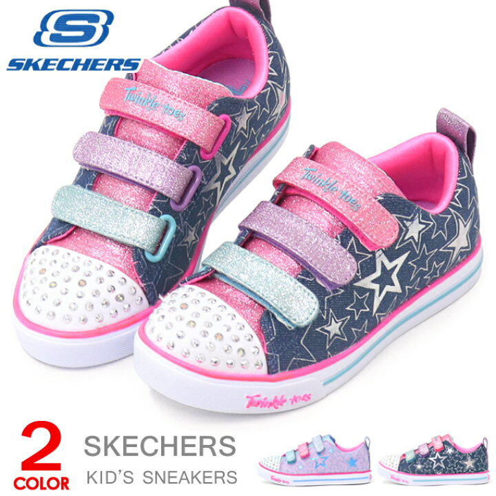 楽天市場 スケッチャーズ 光る靴 キッズ スニーカー 女の子 ジュニアシューズ コートシューズ ラメ ラインストーン Skechers l Super Foot