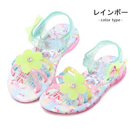 サンダル キッズ 女の子 光る靴 ミュール スポーツサンダル キッズサンダル フラッシュサンダル ラメ リボン マジック 軽量 DOUBLE STAR 4964