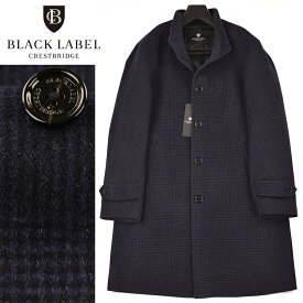 ◆BLACK LABEL CRESTBRIDGE ブラックレーベル クレストブリッジ◆定価 99,000円 カシミヤ混 シャイニービーバーグレンチェックスタンドコート 紺(Lサイズ)【英国調のグレンチェック柄のスタンドコート】