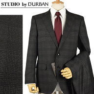 ◆STUDIO by D'URBAN スタジオ バイ ダーバン◆秋冬 グレンチェック柄 Super100'S ウール スーツ グレー …