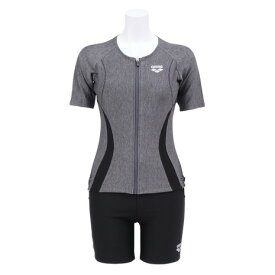 アリーナ（ARENA）（レディース）水着 フィットネスセパレーツ すらっとセパ グレー 黒 M-LLサイズAS5SWF43L GYBK 水泳 カバーバック 半袖 差し込みパッド
