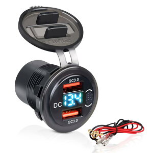 Palumma USBカーチャジャー ト QC3.0急速充電 電源ソケット 埋め込み用 急速充電 USB 2ポート付き 車載充電器 12V / 24VデュアルUSB車載電源コンセント、防水、LED電圧計表示、 ボタン付きスイッチ