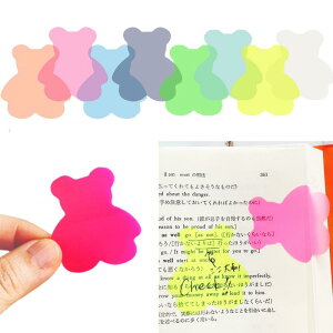 フィルム 付箋 可愛い くま 熊 【8色セット】 透ける インデックス 透明 蛍光 カラー ふせん メモ シール 半透明 防水 (ネオンカラー)