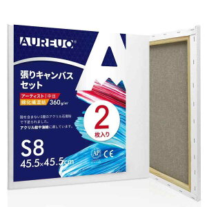 AUREUO 綿化繊混紡 張りキャンバス S8 (45.5cmX45.5cm) 2枚 - 中目布? 水彩画・油絵画・アクリル兼用 - モダンアート・ポップアートに最適