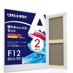 AUREUO 綿化繊混紡 張りキャンバス F12 (60.6cmX50.0cm) 2枚 - 中目布? 水彩画・油絵画・アクリル兼用 - モダンアート・ポップアートに最適