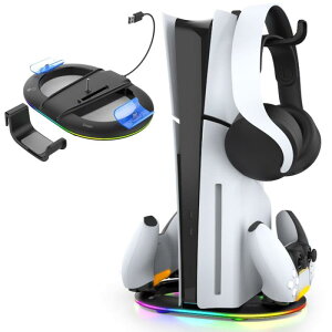 PS5 Pro/PS5 Slim �Ή� �c�u���X�^���h �R���g���[���[�f���A���[�d�Ή� PS5 Pro �R���g���[���[�[�d�h�b�N PS5 Pro �R���g���[���[�[�d�X�^���h 2�䓯���[�d �[�d�w�������v�t RGB �Ɩ����[�h (Black)