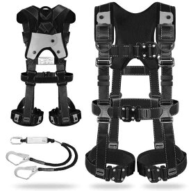 [TT TRSMIMA] フルハーネス 新規格 セット フルハーネス安全帯：全身反射 安全保護 ワンタッチ バックル 脱着簡単 ハーネス安全帯 ランヤード付き 2丁掛け 肩パッド 腿パッド 収納袋付き 墜落