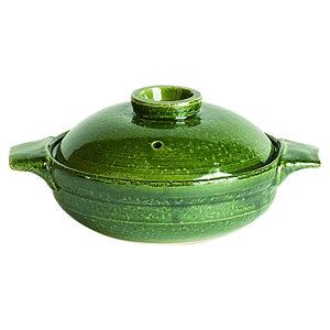 佐治陶器 織部釉6号鍋 萬古焼 土鍋 一人用 700ml 耐熱陶器 おしゃれ ラーメン丼 直火、電子レンジ、オーブン対応 21-94 日本製