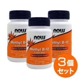 【3個セット】メチルB12（ビタミンB12 葉酸配合） 5000mcg 60粒 サプリメント 健康サプリ サプリ ビタミン 葉酸 ビタミンM now ナウ 栄養補助 栄養補助食品 アメリカ トローチ ビタミンB9・葉酸