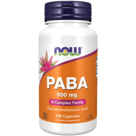 PABA 500mg（パラアミノ安息香酸） 100粒 サプリメント 健康サプリ サプリ ビタミン ビタミンB群 now ナウ 栄養補助 栄養補助食品 アメリカ カプセル