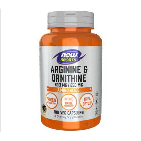 Lアルギニン 500mg ＆ Lオルニチン 250mg／100ベジカプセル[NOW／ナウフード／サプリメント／アメリカサプリ／サプマート／SupmartUSA／071-00040]