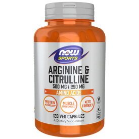 Lアルギニン 500mg ＆ Lシトルリン 250mg／120ベジカプセル[Arginine／Citrulline／NOW／ナウフード／サプリメント／アメリカサプリ／サプマート／SupmartUSA／071-00037]