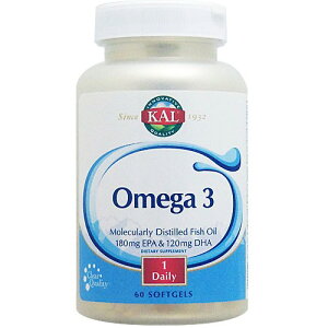 KAL�i�J���j �I���K3 EPA 180mg DHA 120mg 60�� �T�v�������g�@ DHA EPA �\�t�g�W�F�� Omega3 Distilled Fish Oil 180mg EPA & 120mg DHA