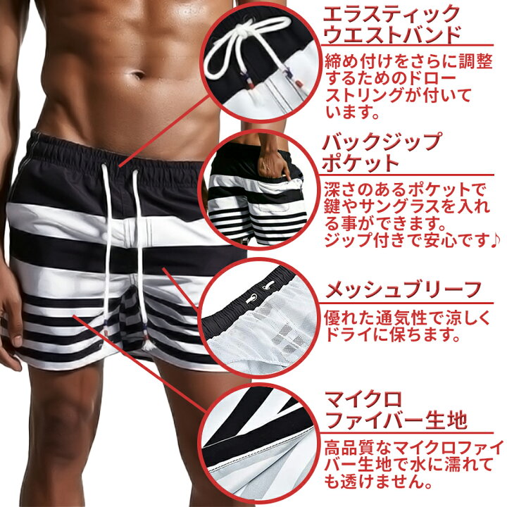 楽天市場 今回から使える300円オフクーポン 水着 メンズ サーフパンツ ショート ハーフパンツ トレンド ボーダー メッシュインナー 海パン ビーチショーツ ショートパンツ サーフィン スイムウェア サーフショーツ 海水パンツ M L Xl 送料無料 アウトレット 水着