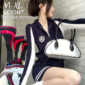 \ お買い物マラソン 限定 クーポン/ ゴルフウェア レディース 秋 ニット セットアップ コーデ 上下セット ワンピース トップス ジャケット スカート おしゃれ 可愛い 大人 カレッジ スクー