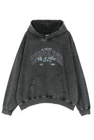 【SUPPLIER 公式】Vintage Wash College Logo Hoodie ストリート ファッション ヒップホップ ダンス 大きいサイズ ゆったり トレンド メンズ レディース