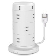 電源タップ 12個口 2P 雷サージ トラッキング防止 ほこり防止 USBポート付き タワー型 2m ホワイト