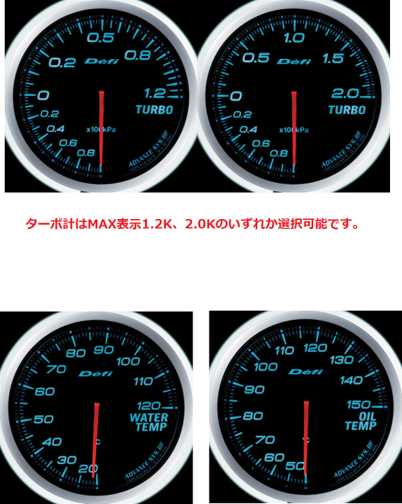 Defi デフィ アドバンスBF 5点セット 青 ブルー ターボ計200kPa 油圧計 油温計 水温計 ユニットSE (DF09903 DF10203 DF10403 DF10503 17701