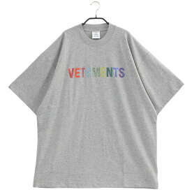 ヴェトモン VETEMENTS マルチカラー クリスタル ロゴ Tシャツ UE52TR510G-1611-GREY MELANGE【新作】【SALE】