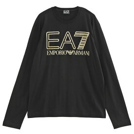 エンポリオアルマーニ EMPORIO ARMANI Logo Series 長袖Tシャツ コットン製 オーバーサイズロゴ EA7 6RPT04-PJFFZ-0208：ブラック×ゴールド【新作】