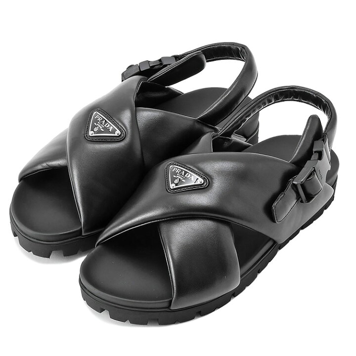 楽天市場】プラダ PRADA パデッドナッパレザー フラットサンダル 