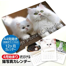 【4月始まり】オリジナルねこ写真カレンダー 2025年版 - 愛らしい猫たちとの一年 A3 見開き A4冊子サイズ 令和7年 かわいい 壁掛けカレンダー ネコ 写真 送料無料 メール便 六曜入り 4月はじまり 日曜始まり すぷぴよ工房 オリジナル