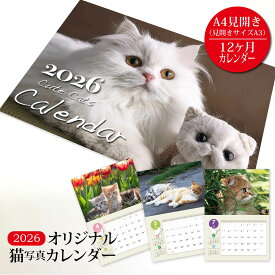 オリジナル猫写真カレンダー 2026年版 - 愛らしい猫たちとの一年 ネコ 写真 A3 見開き A4冊子サイズ 令和8年 かわいい 壁掛けカレンダー 猫 写真 送料無料 メール便 六曜入り すぷぴよ工房 オリジナル