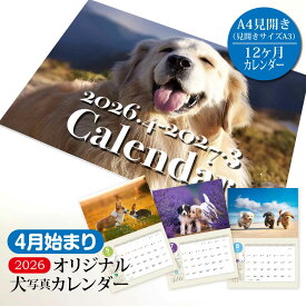 【4月始まり】オリジナル犬写真カレンダー 2026年版 - 愛らしい犬たちとの一年 A3 見開き A4冊子サイズ 令和8年 かわいい 壁掛けカレンダー 犬 写真 送料無料 メール便 六曜入り すぷぴよ工房 オリジナル