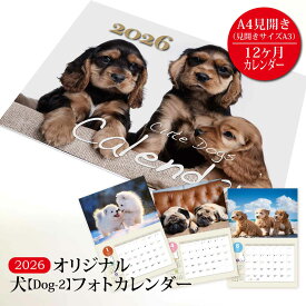 オリジナル犬【dog2】フォトカレンダー 2026年版 - 可愛い犬たちとの一年 イヌ 写真 A3 見開き A4冊子サイズ 令和8年 かわいい 壁掛けカレンダー 犬 写真 六曜入り すぷぴよ工房 オリジナル