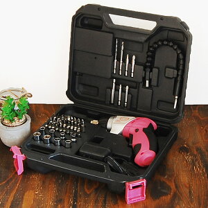 かわいい 女性専用 充電式 小型 電動ドライバー セット 安全設計 コンパクト 女性用DIYツールブランド【DIY Girls】44pcsのパーツ ビットセット LEDライト クラッチ機能付 コードレス 電動ドリル 初心者