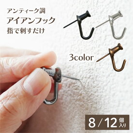 金属 石膏ボード フック 8個 12個 壁掛けフック アイアンフック 画鋲 押しピン おしゃれ オシャレ シルバー ブラック ブロンズ 銅 黒 銀 タイプC