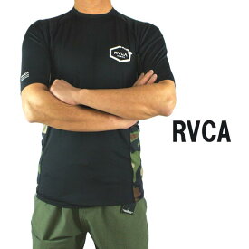 RVCA/ルーカ メンズ半袖ラッシュガード ISLAND HEX S/S RASHGUARD BLACK UVA/UVB 男性用水着 UVカット [返品、交換及びキャンセル不可]