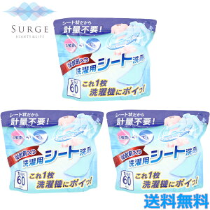 3個セット HIRO 柔軟剤入り 洗濯用シート洗剤 60枚入 洗濯 洗剤 柔軟剤 簡単 便利 シート状 ドラム式 縦型 ヒロ コーポレーション