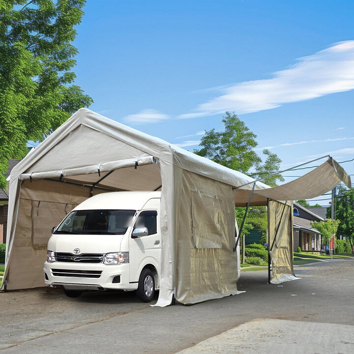 車庫テント 仮設倉庫 スチール製 頑丈 UVカット 防雨 BEIGE UPF50+UVカット&防雨】テント 車庫テント ガレージテント 車庫 お祭り  倉庫 3.6×5.9×2.9m ガレージテント カーポート 軽自動車用 大型 車 駐車 スチール製 頑丈 仮設倉庫 タープテント【ベージュ】 楽天市場  ...