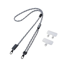スマホショルダーストラップ/ストラップホールシート付属(1口タイプ×1枚/2口タイプ×1枚)/丸紐タイプ/安全機能付キ/反射板付キ/グレーエレコム株式会社