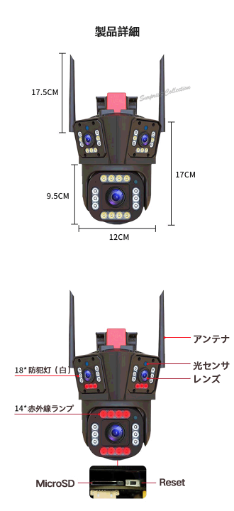 楽天市場】防犯カメラ 監視カメラ 屋外 1200万画素 3レンズ 常時録画