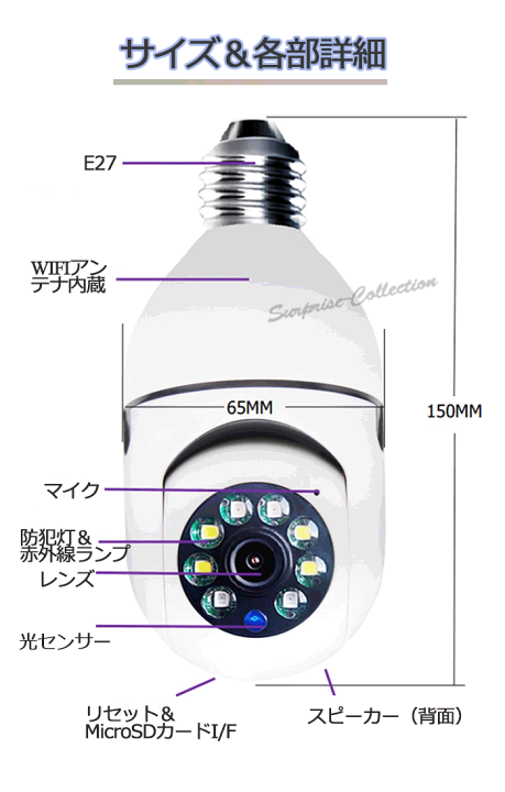 楽天市場】200万画素！LED電球型防犯カメラ Wifiカメラ/ベビー・ペット