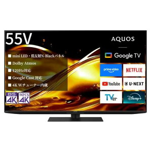 4T-C55HV1 �V���[�v SHARP AQUOS 4K �A�N�I�X 4K 4K�t���e���r 55V�^ �A�N�e�B�umini LED�쓮 Google TV���� �{���Ή�