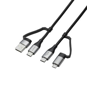 4in1 USB�P�[�u��/USB-A+USB-C/Micro-B+USB-C/USB Power Delivery�Ή�/1.0m/�u���b�N�G���R���������