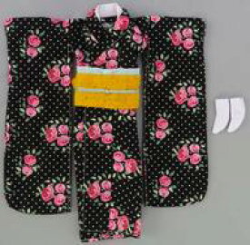 【中古】ドールアクセサリー 27cm用 2024年 裏無し着物 花柄/黒 「リカちゃん」 リカちゃんキャッスル限定