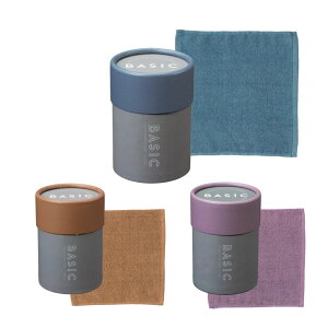 BASIC ハンカチタオル コットン100 プチギフト 筒パッケージ ジェンダーレスカラー おしゃれ シンプル カラフル ギフトタオル ペン立てになる箱 男女兼用 ハンドタオル ノベルティ 洗える エ