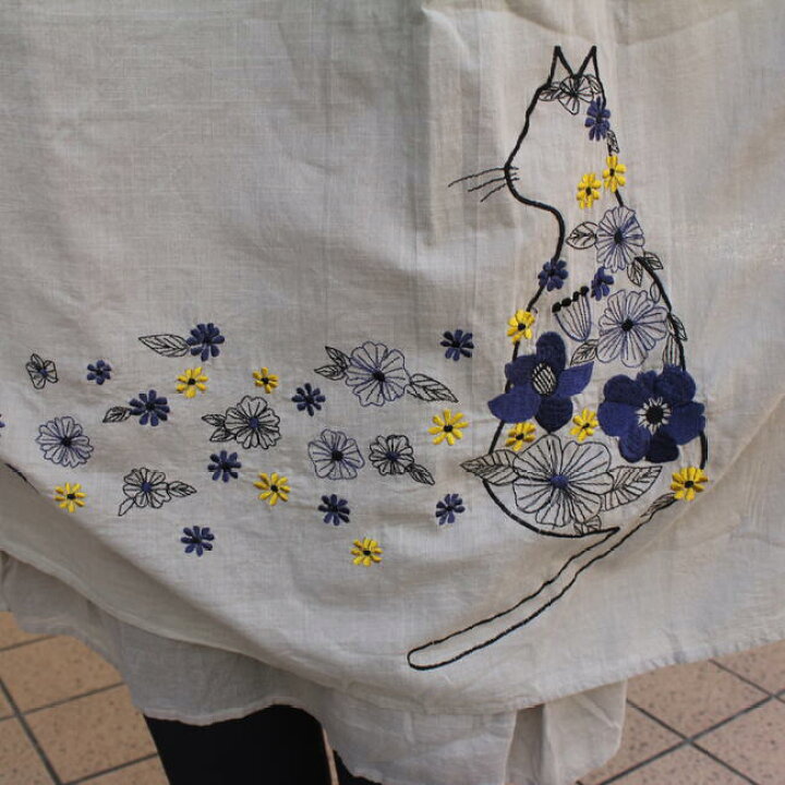 楽天市場】【ネコ刺繍ワンピース】手刺繍 綿 コットン ワンピース 夏  
