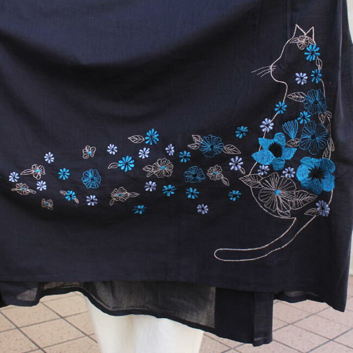 楽天市場】【ネコ刺繍ワンピース】手刺繍 綿 コットン ワンピース 夏 