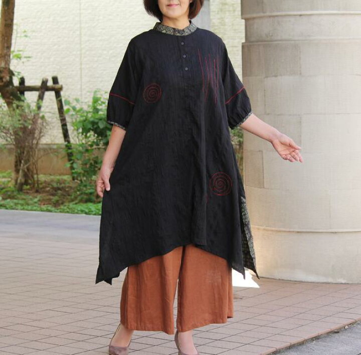 楽天市場】【大島刺し子チュニック】創作服 一点もの 大島紬 刺し子 黒 