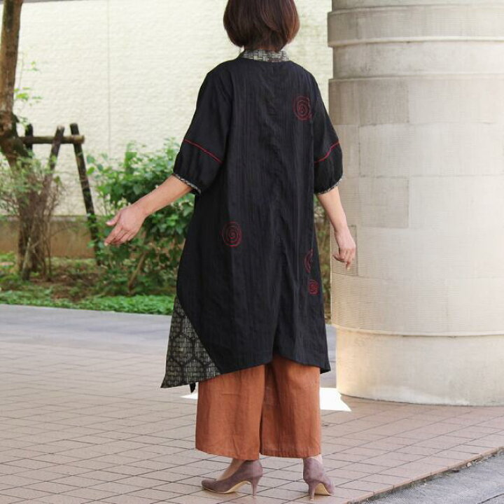 楽天市場】【大島刺し子チュニック】創作服 一点もの 大島紬 刺し子 黒 