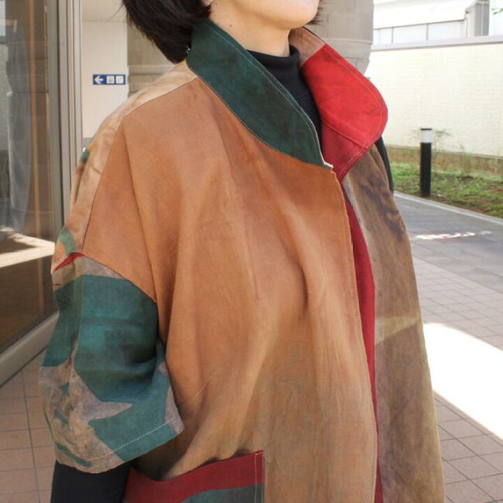 楽天市場】【古布のぼり旗コート】 湯 作家 一点物 柿渋染め 古布 幟 