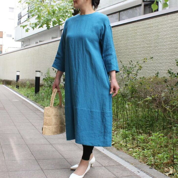 楽天市場 リネンワンピース ベルギーリネン 日本製 送料無料 ロング 長袖 春 春物 七分袖 ミセス レディースファッション 天然素材 ナチュラル服 ピンク ターコイズ リネン100 40代 50代 60代 おしゃれ 上質生地 きれいめ エレガント 古布と染めの創作服 駿河屋
