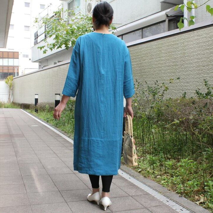 楽天市場 リネンワンピース ベルギーリネン 日本製 送料無料 ロング 長袖 春 春物 七分袖 ミセス レディースファッション 天然素材 ナチュラル服 ピンク ターコイズ リネン100 40代 50代 60代 おしゃれ 上質生地 きれいめ エレガント 古布と染めの創作服 駿河屋