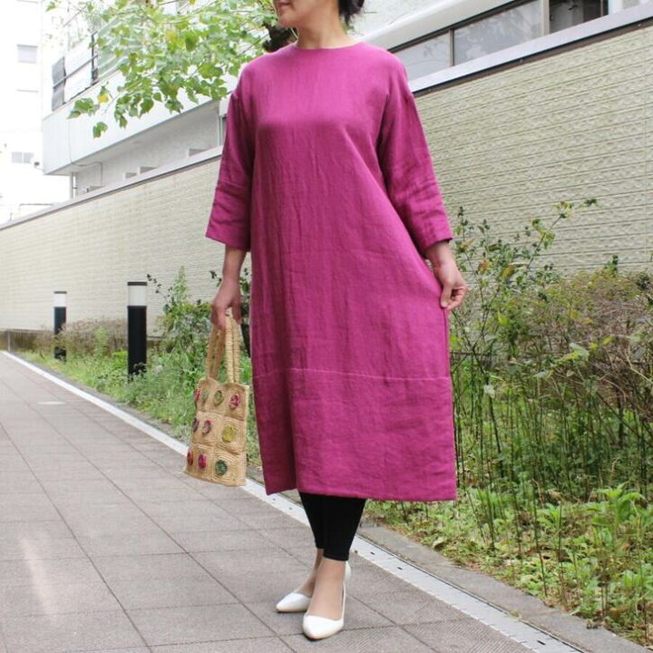 楽天市場 リネンワンピース ベルギーリネン 日本製 送料無料 ロング 長袖 春 春物 七分袖 ミセス レディースファッション 天然素材 ナチュラル服 ピンク ターコイズ リネン100 40代 50代 60代 おしゃれ 上質生地 きれいめ エレガント 古布と染めの創作服 駿河屋