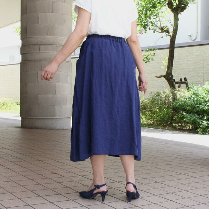 楽天市場】ベルギーリネン スカート リネン 紺 ネイビー 麻100 日本製 